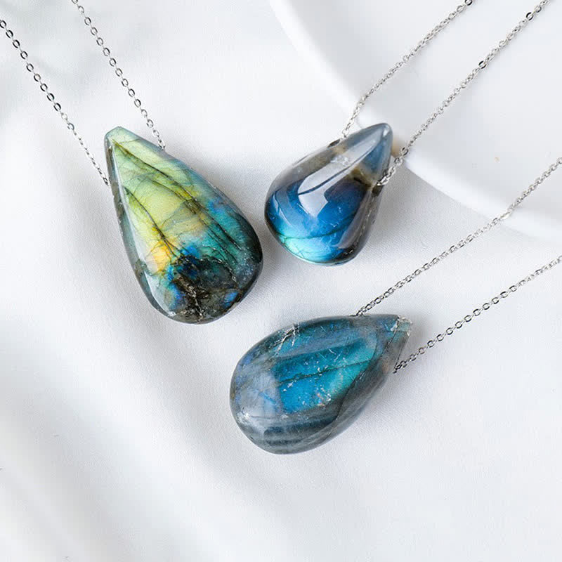 Buddha Stones Labradorite Water Drop Support Healing Necklace Pendant Necklaces & Pendants BS 2