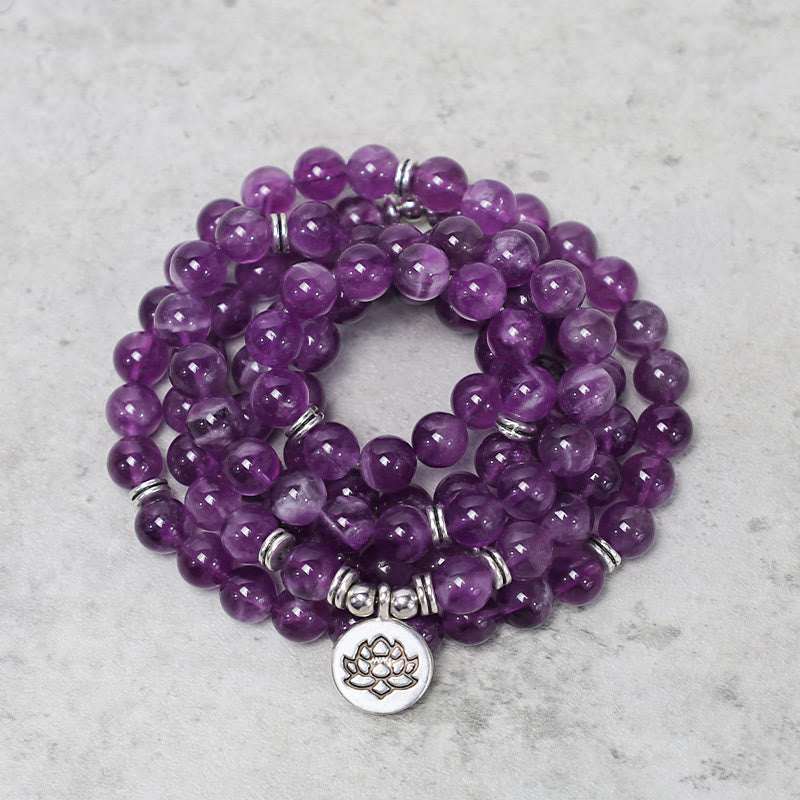 Buddha Stones Natural Amethyst Purification Mala Bracelet Bracelet BS 1