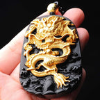 Good Luck Dragon Obsidian Pendant Necklace | 18k Gold-Plated Jewelry by Buddha Stones