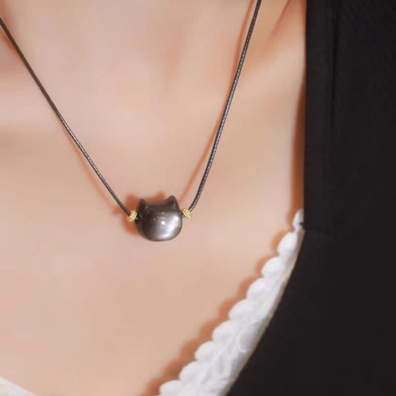 Buddha Stones Gold Sheen Obsidian Silver Sheen Obsidian Lovely Paw Lucky Cat Protection Bracelet Bracelet BS 38