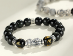 Huaxia Treasures Natural Black Obsidian Pixiu Feng Shui Wealth Bracelet