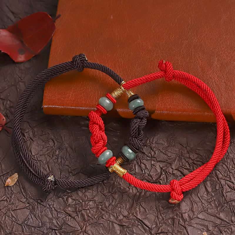 Buddha Stones Red String Jade Luck Fortune Knot Braided Couple Bracelet Bracelet BS 8