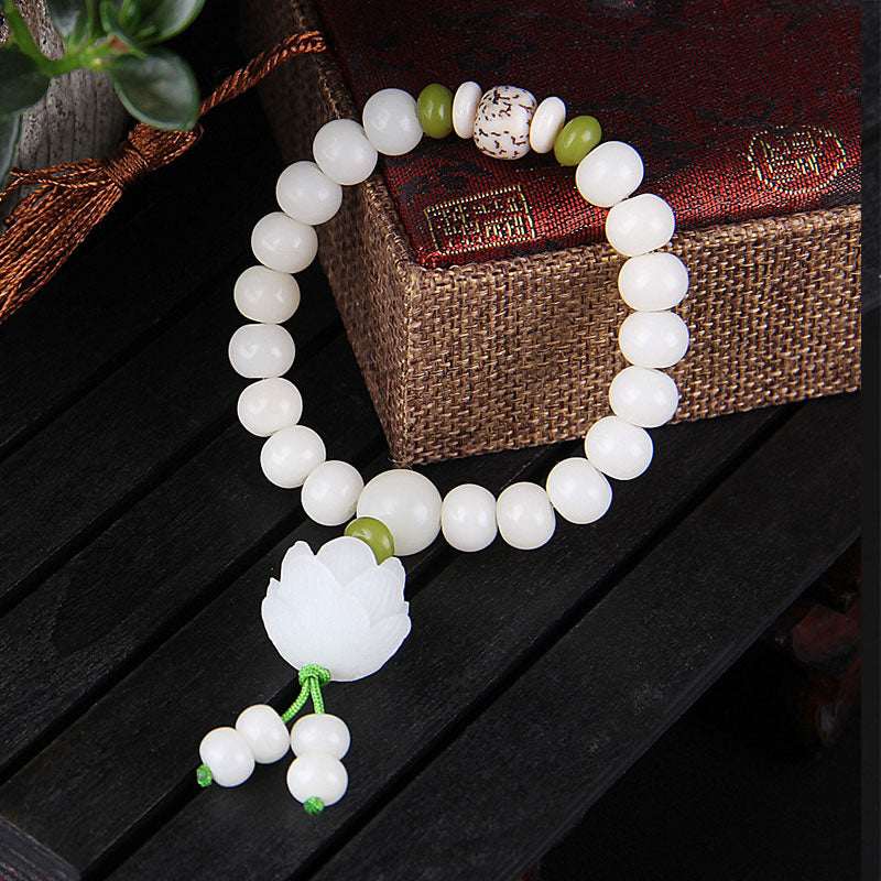 Buddhastoneshop Lotus Natural White Bodhi Seed Luck Bracelet