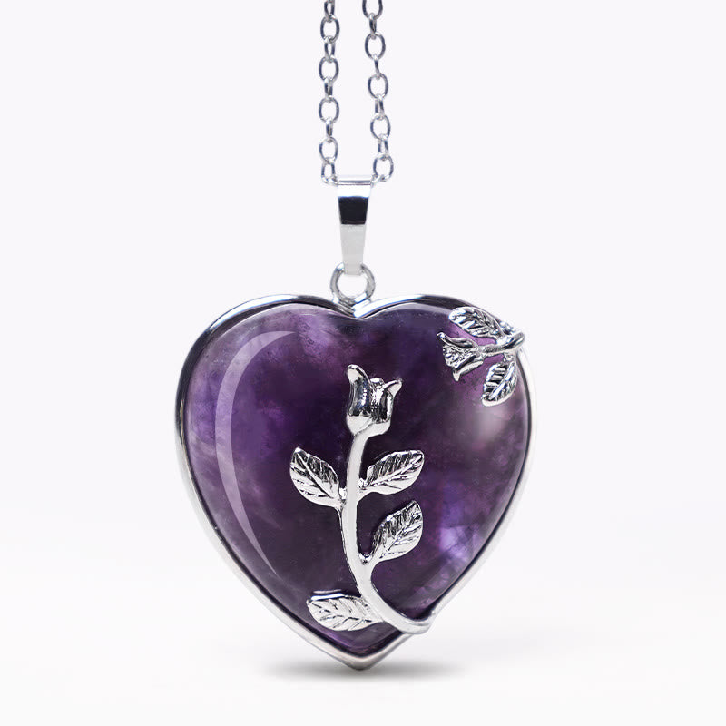 Buddha Stones Natural Healing Crystals Heart Pendant Necklaces Necklaces & Pendants BS Amethyst