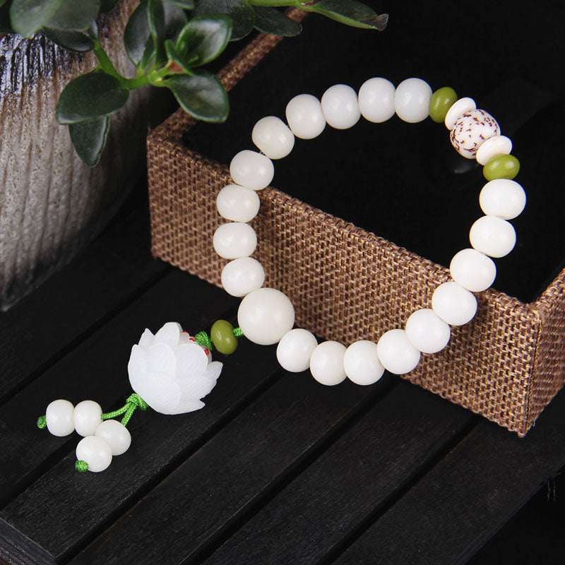 Buddhastoneshop Lotus Natural White Bodhi Seed Luck Bracelet