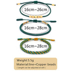 Buddha Stones 3 PCS Tibetan Copper Beads Healing Protection Luck Bracelet Set Bracelet BS 13