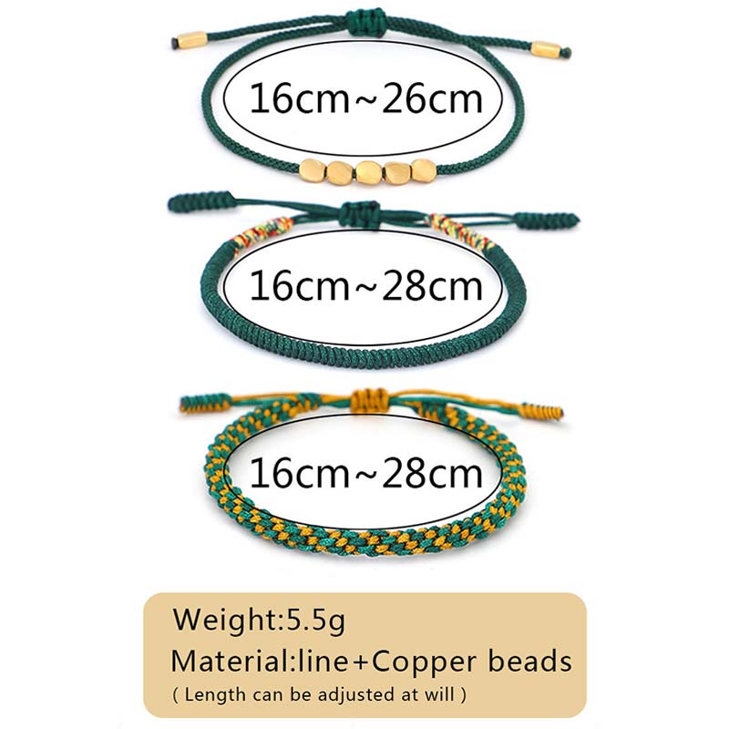 Buddha Stones 3 PCS Tibetan Copper Beads Healing Protection Luck Bracelet Set Bracelet BS 13