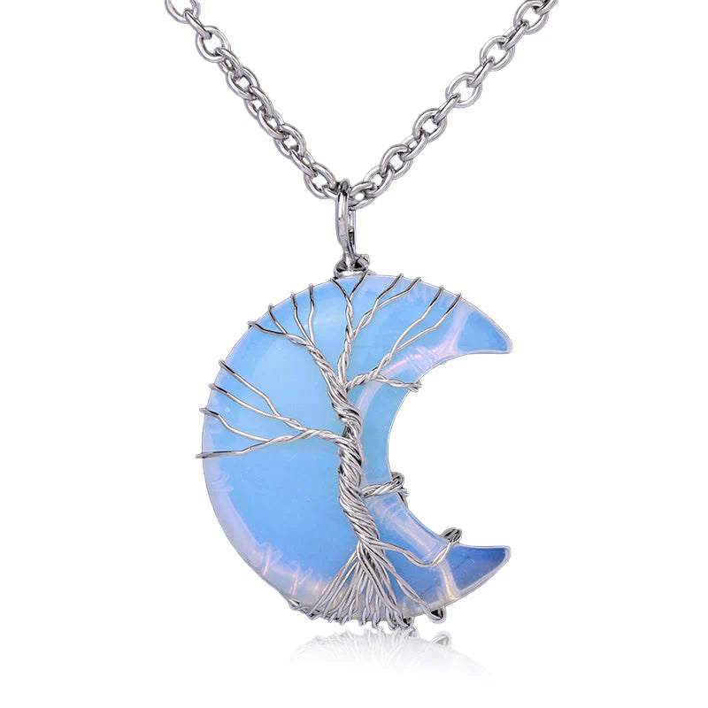 Huaxia Treasures Moon & Heart-on-Tree Necklace - Amethyst, Moonstone & Rose Quartz Options