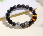 Huaxia Treasures Natural Black Obsidian OM MANI PADME HUM Spiritual Bracelet