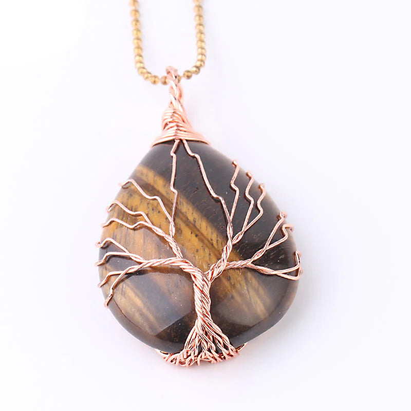 Huaxia Treasures Heart & Tree Trunk Necklace - Amethyst/Black Obsidian/Rose Quartz Options