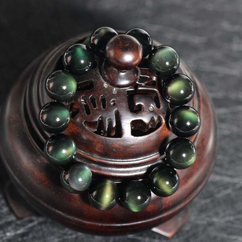 Buddha Stones Natural Green Eye Obsidian Wealth Bracelet Bracelet BS 2