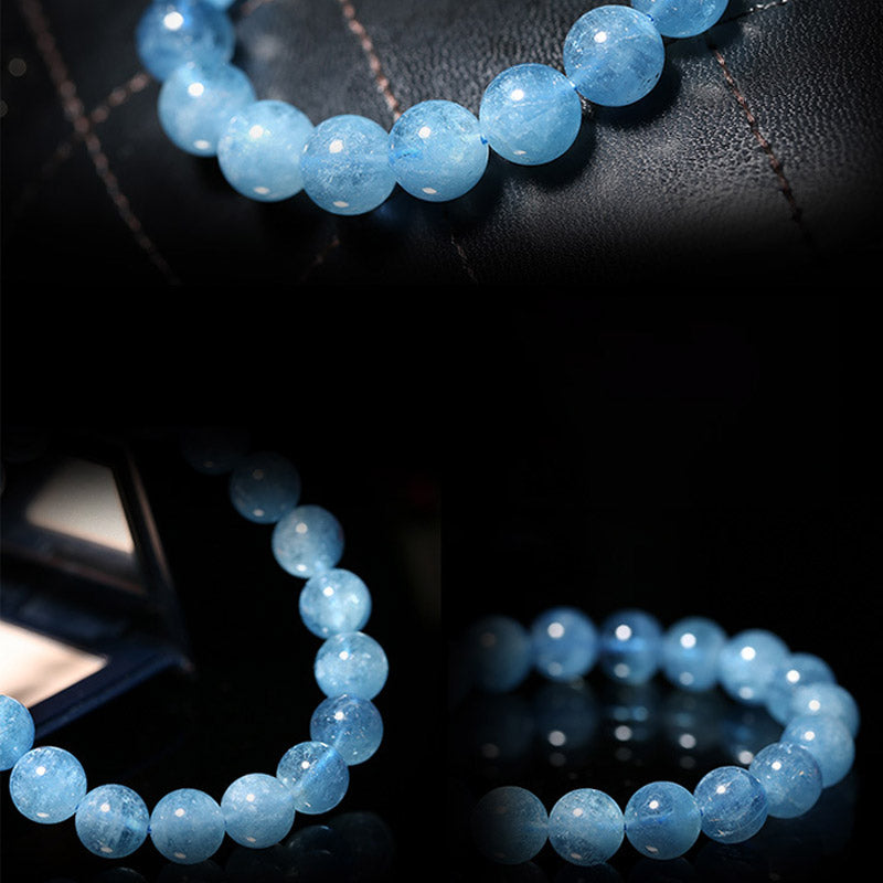 Buddhastoneshop Aquamarine Beads Peace Healing Bracelet Bracelet BS 6
