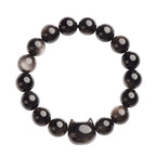 Buddha Stones Gold Sheen Obsidian Silver Sheen Obsidian Lovely Paw Lucky Cat Protection Bracelet Bracelet BS 29