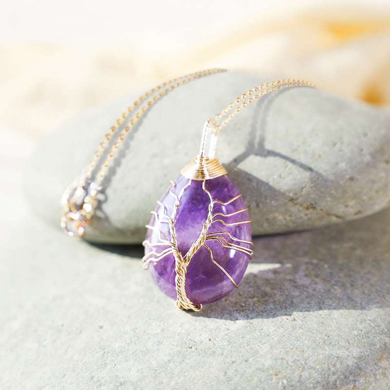 Buddha Stones Natural Quartz Crystal Tree Of Life Healing Energy Necklace Pendant Necklaces & Pendants BS 1