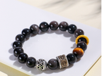 Huaxia Treasures Natural Black Obsidian OM MANI PADME HUM Spiritual Bracelet