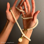 Buddha Stones White Jade Bodhi Lotus Mala Harmony Necklace Bracelet Bracelet BS 19