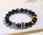 Huaxia Treasures Natural Black Obsidian OM MANI PADME HUM Spiritual Bracelet