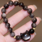 Buddha Stones Gold Sheen Obsidian Silver Sheen Obsidian Lovely Paw Lucky Cat Protection Bracelet Bracelet BS 35