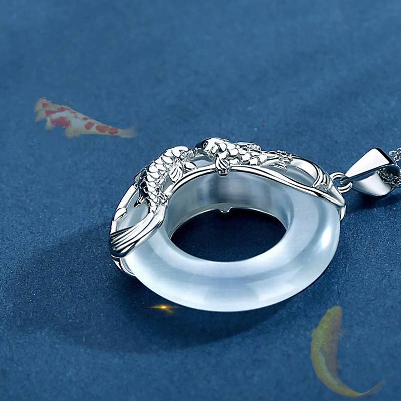 Buddha Stones Natural White Jade Koi Lucky Necklace Necklace BS 3