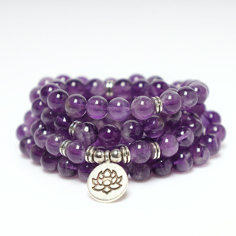 Buddha Stones Natural Amethyst Purification Mala Bracelet Bracelet BS main