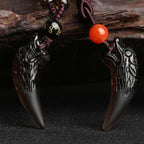Buddha Stones Natural Ice Obsidian Wolf Tooth Pattern Courage Necklace Pendant Necklaces & Pendants BS 9