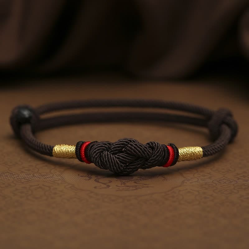 Buddha Stones Red String Jade Luck Fortune Knot Braided Couple Bracelet Bracelet BS SaddleBrown String(Wrist Circumference 14-22cm)