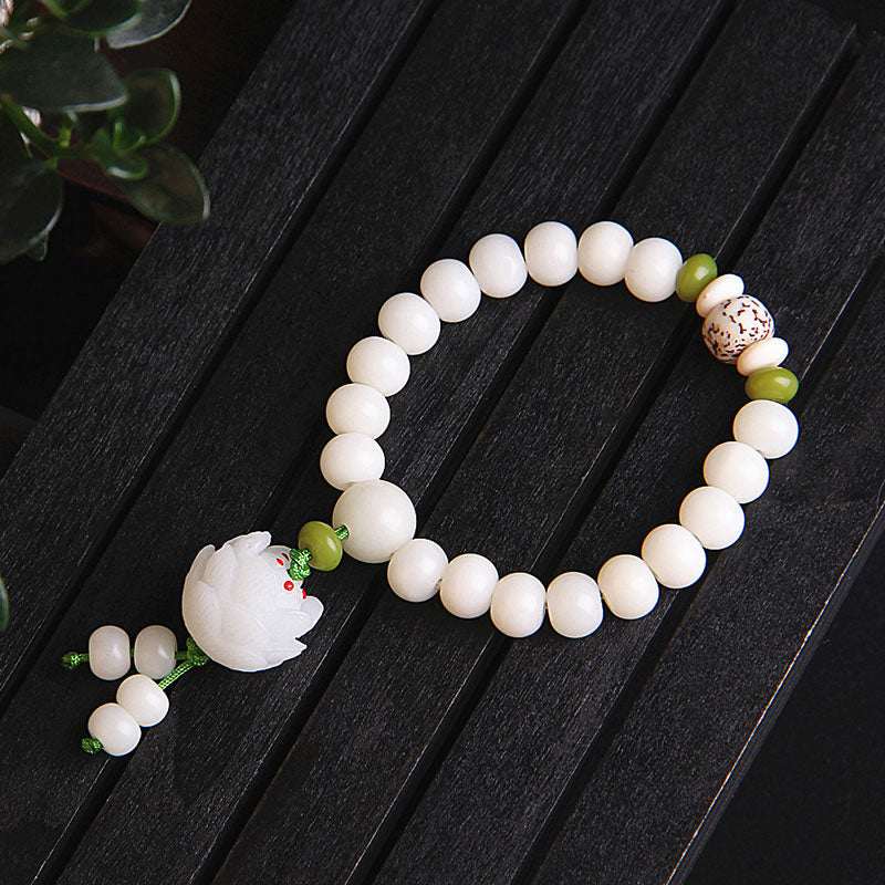 Buddhastoneshop Lotus Natural White Bodhi Seed Luck Bracelet