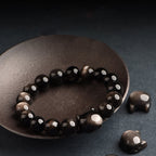 Buddha Stones Gold Sheen Obsidian Silver Sheen Obsidian Lovely Paw Lucky Cat Protection Bracelet Bracelet BS 26
