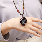 Buddha Stones Natural Rainbow Obsidian Gold Sheen Obsidian Nine Tailed Fox Positive Necklace Pendant Necklaces & Pendants BS 6