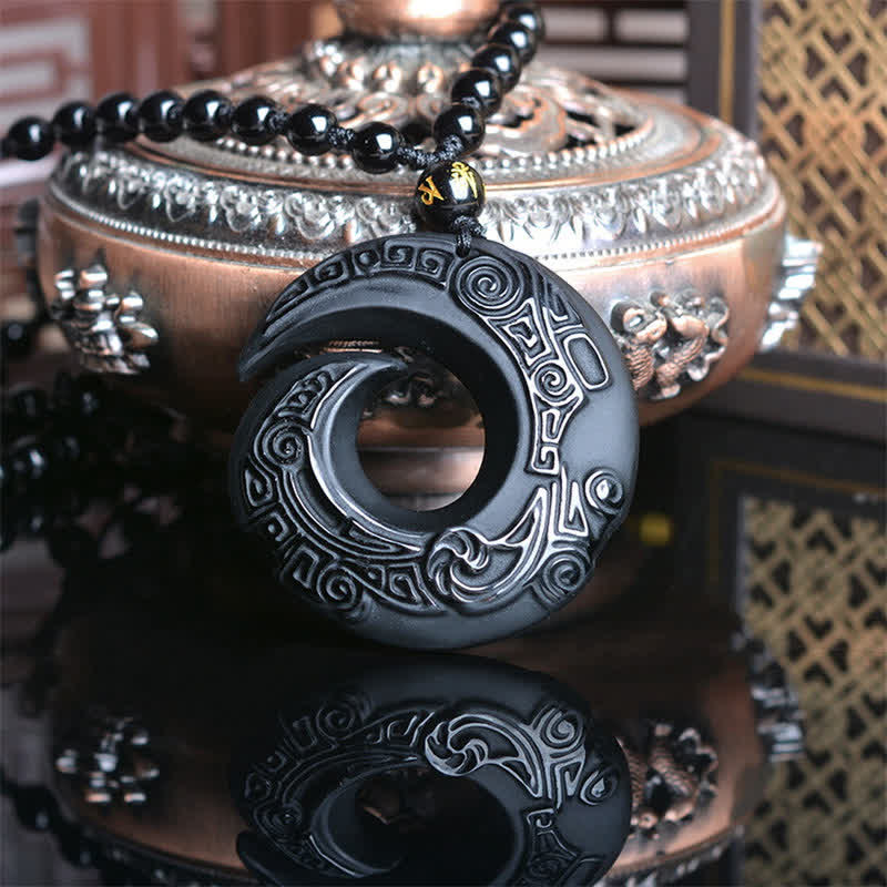 Buddha Stones Natural Black Obsidian Ice Obsidian Strength Necklace Pendant Necklaces & Pendants BS 1