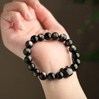 Buddha Stones Gold Sheen Obsidian Silver Sheen Obsidian Lovely Paw Lucky Cat Protection Bracelet Bracelet BS 15