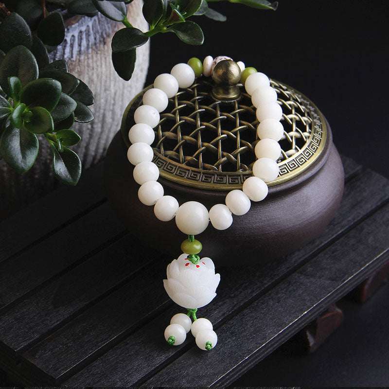 Buddhastoneshop Lotus Natural White Bodhi Seed Luck Bracelet