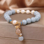 Buddha Stones Aquamarine Pearl Fortune Money Bag Charm Bracelet Bracelet BS 2