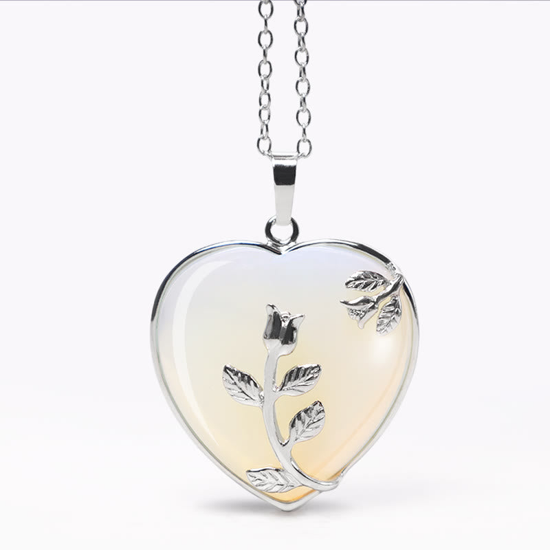 Buddha Stones Natural Healing Crystals Heart Pendant Necklaces Necklaces & Pendants BS Opal