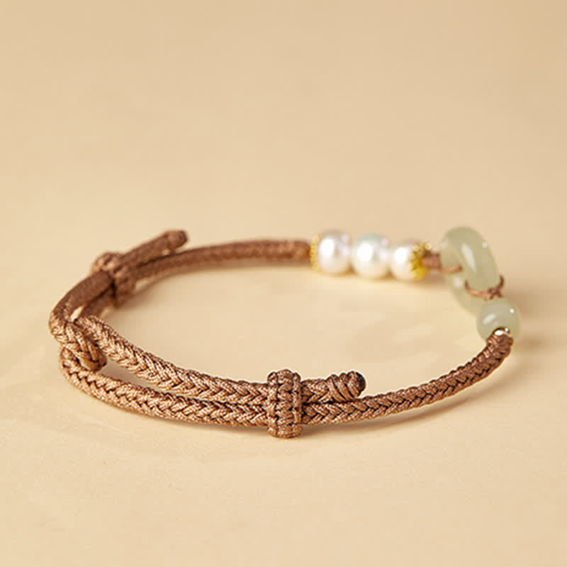Buddhastoneshop Natural Hetian Jade Pearl Peace Buckle Luck Bracelet