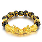 Buddhastoneshop FengShui Double PiXiu Obsidian Om Mani Padme Hum Wealth Bracelet