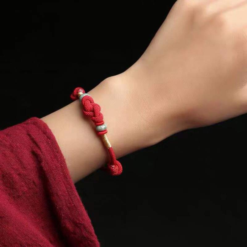 Buddha Stones Red String Jade Luck Fortune Knot Braided Couple Bracelet Bracelet BS 1