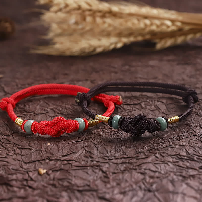 Buddha Stones Red String Jade Luck Fortune Knot Braided Couple Bracelet Bracelet BS 7