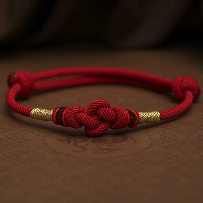 Buddha Stones Red String Jade Luck Fortune Knot Braided Couple Bracelet Bracelet BS DarkRed String(Wrist Circumference 14-22cm)