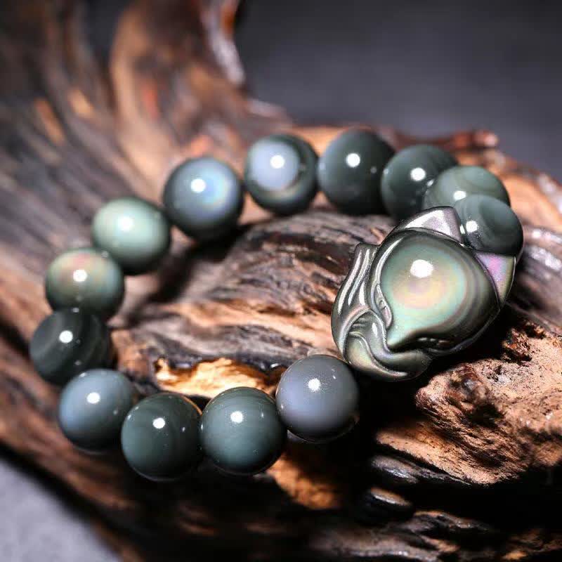 Buddha Stones Rainbow Obsidian Fox Healing Positive Bracelet Bracelet BS 16mm