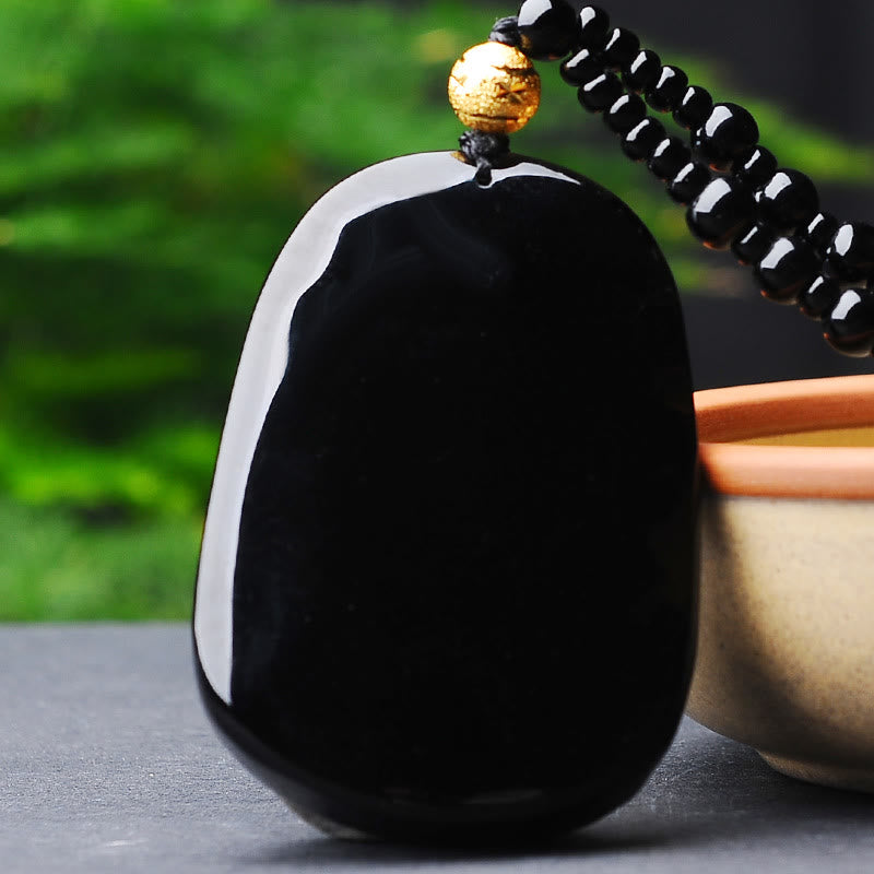 Good Luck Dragon Obsidian Pendant Necklace | 18k Gold-Plated Jewelry by Buddha Stones