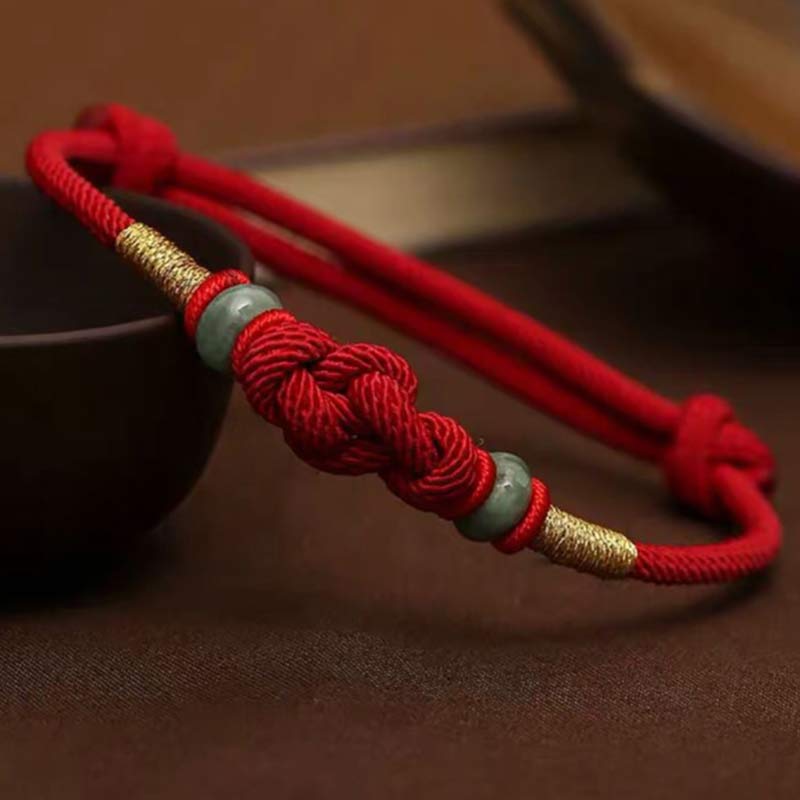Buddha Stones Red String Jade Luck Fortune Knot Braided Couple Bracelet Bracelet BS Red String&Jade(Wrist Circumference 14-22cm)