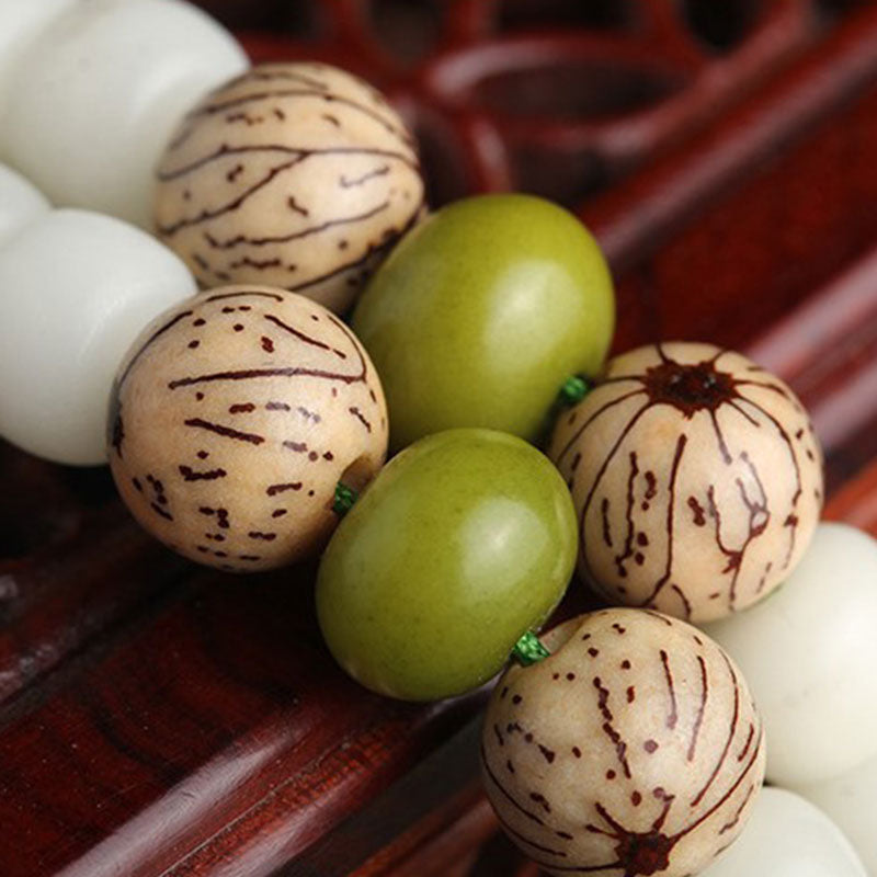 Buddha Stones White Jade Bodhi Lotus Mala Harmony Necklace Bracelet Bracelet BS 11