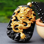 Good Luck Dragon Obsidian Pendant Necklace | 18k Gold-Plated Jewelry by Buddha Stones