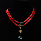 Buddha Stones Tibetan Mala Red Turquoise Lucky Necklace Bracelet Mala Bracelet BS 3