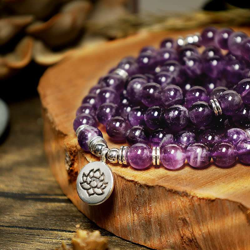 Buddha Stones Natural Amethyst Purification Mala Bracelet Bracelet BS 6
