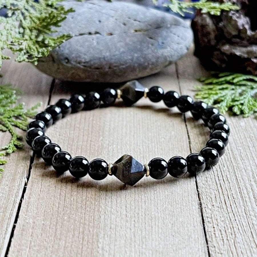 Polished Diamond Cut Black Obsidian Bracelet - Crystal Accessory