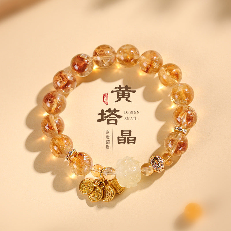 Huaxia Treasures Natural Citrine Bracelet with Lotus Charm - Feng Shui Wealth & Success