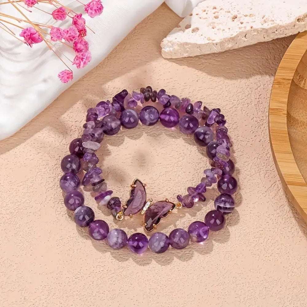 Natural Amethyst Butterfly Bracelet - Women’s Crystal Gift