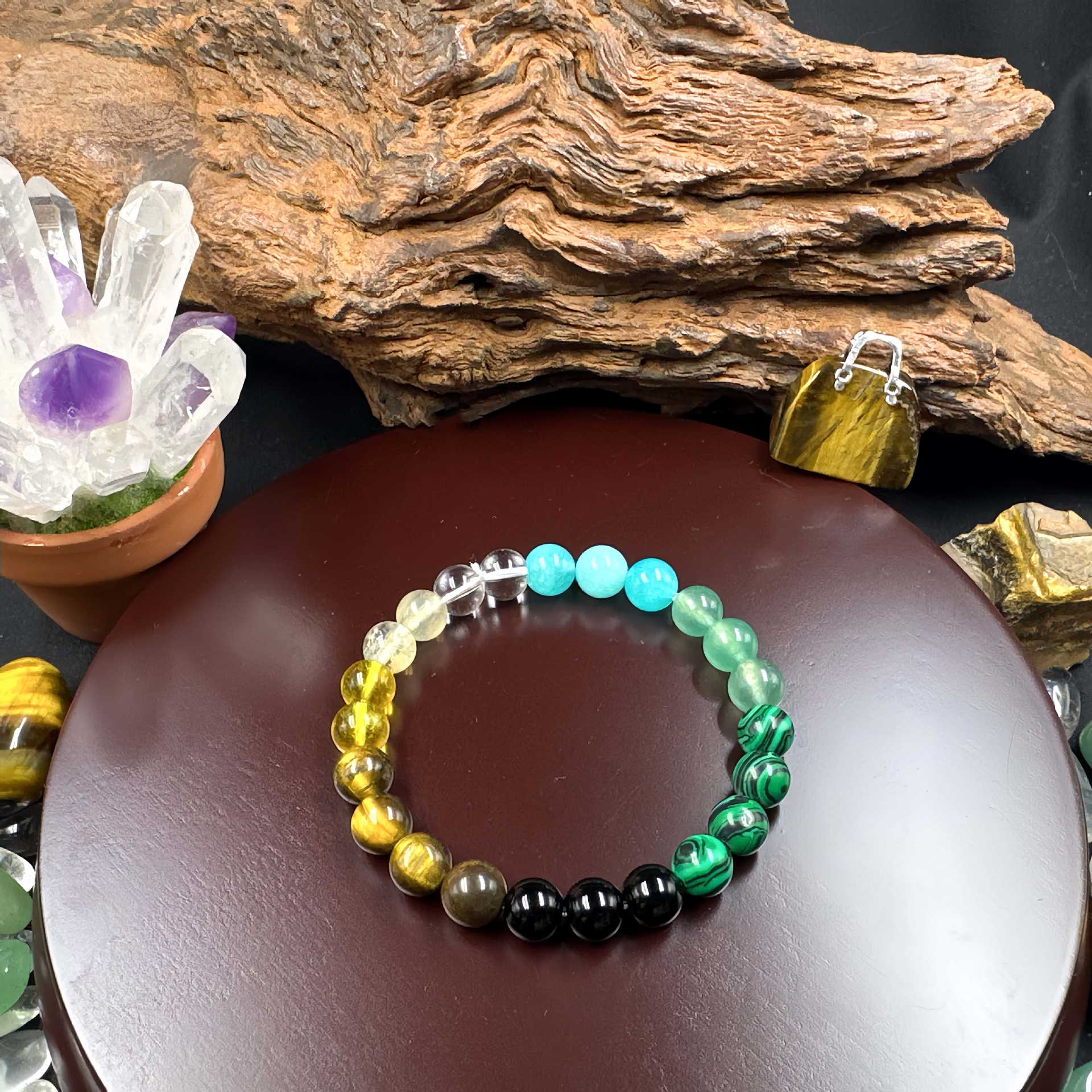Huaxia Treasures Prosperity & Success Bracelet - Tiger Eye, Malachite & Citrine Blend